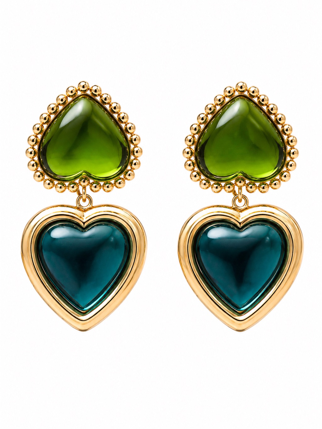 Tory Burch Green & Blue Heart Drop Clip On Earrings.